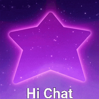 a purple star with the words hi chat written on it