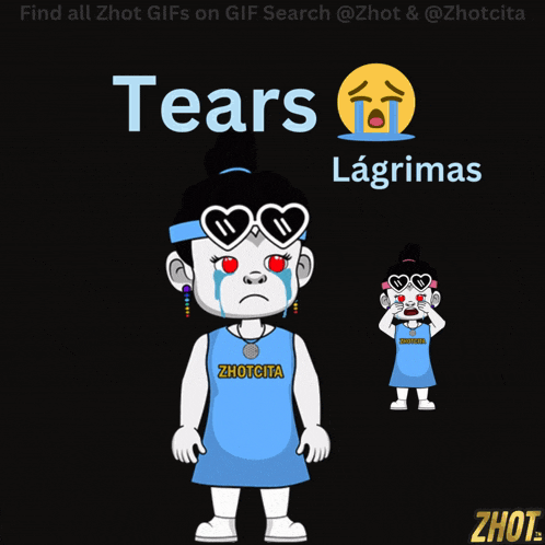 a cartoon of a girl crying with the words tears lagrimas