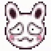 a pixel art drawing of a bunny rabbit with a sad face .