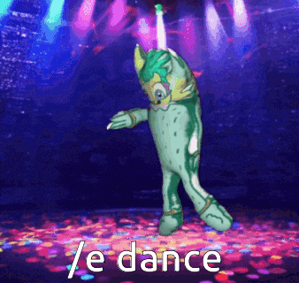 a cartoon character is dancing on a stage with the words / e dance below it
