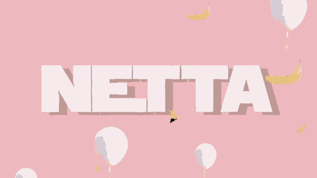 the word netta is on a pink background with balloons around it