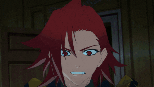 a cartoon character with red hair and a purple jewel on her necklace