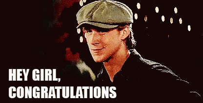 a man wearing a hat is smiling and says hey girl congratulations