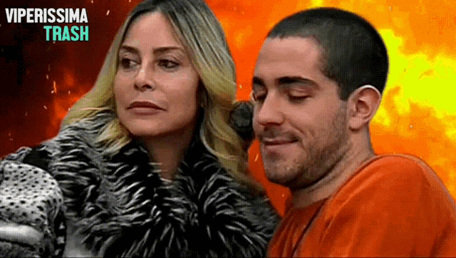 a man and a woman are standing next to each other with the words viperissima trash written above them