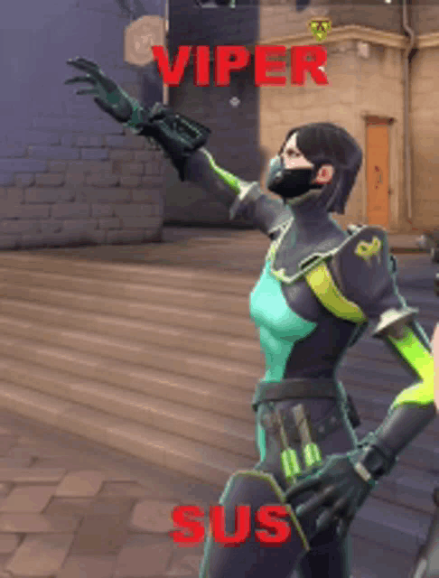 a video game character named viper is standing in front of a building