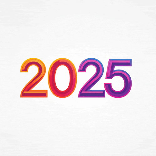 the number 2025 is displayed in a rainbow of colors