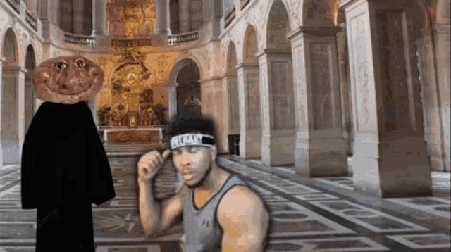 a man wearing a headband that says everlast