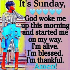a woman in a blue dress stands in front of a sign that says it 's sunday