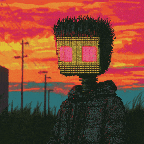 a painting of a person with a tv head