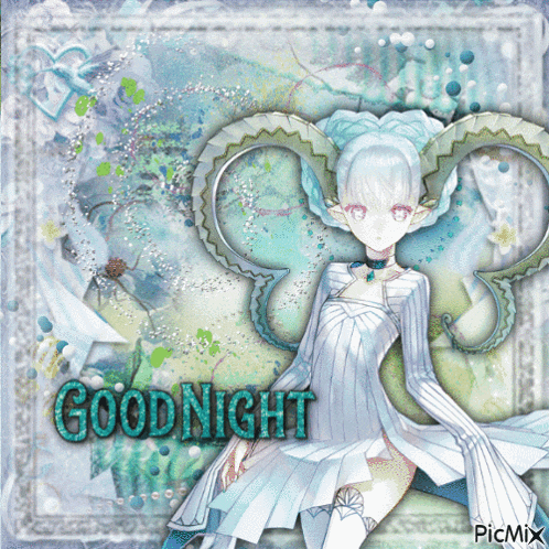 a picture of a girl with horns and the words goodnight on it
