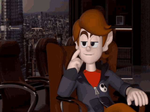 a cartoon character sitting in a chair with the words " that 's true " behind him