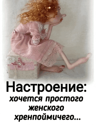 a doll in a pink dress sits on a box with a foreign language caption