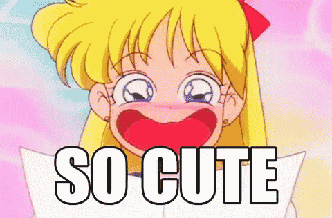 a cartoon girl is making a face and the words so cute are above her