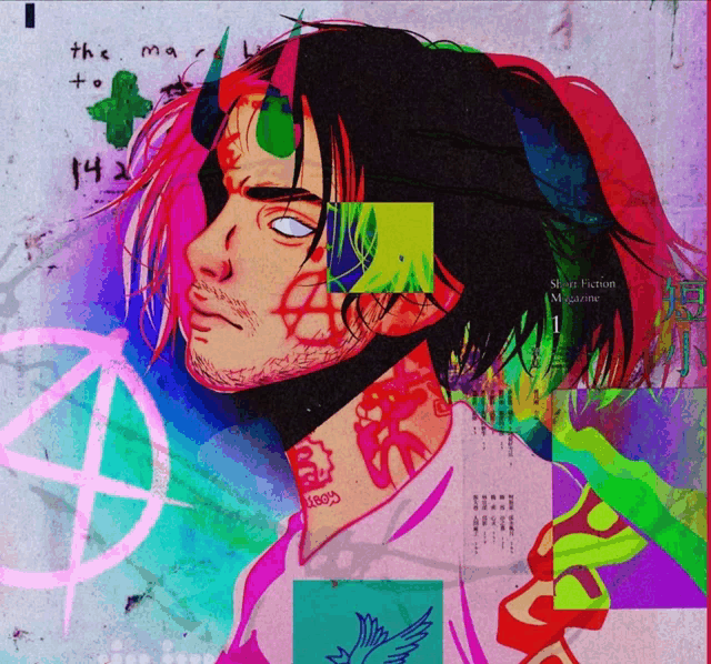 a colorful drawing of a man with the number 142 written on the bottom