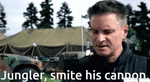 a man says jungler smite his cannon with a tent in the background