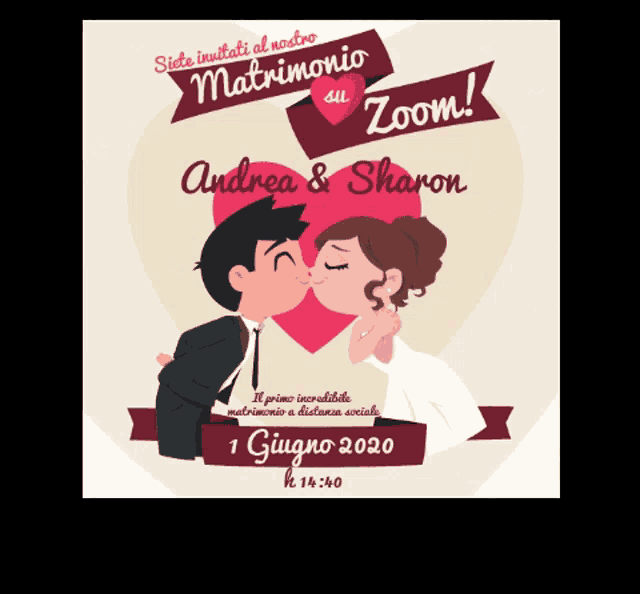 an illustration of a bride and groom kissing on a wedding invitation