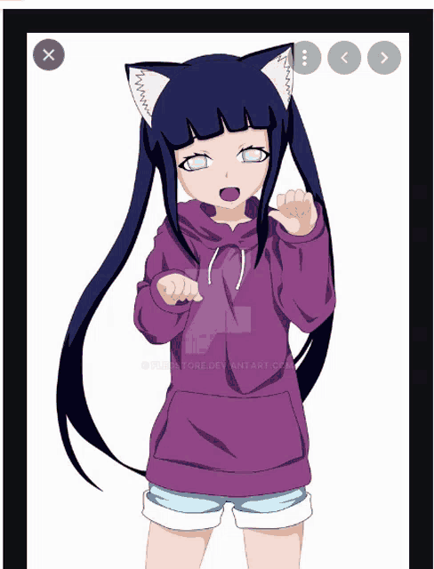 a girl with cat ears is wearing a purple sweatshirt