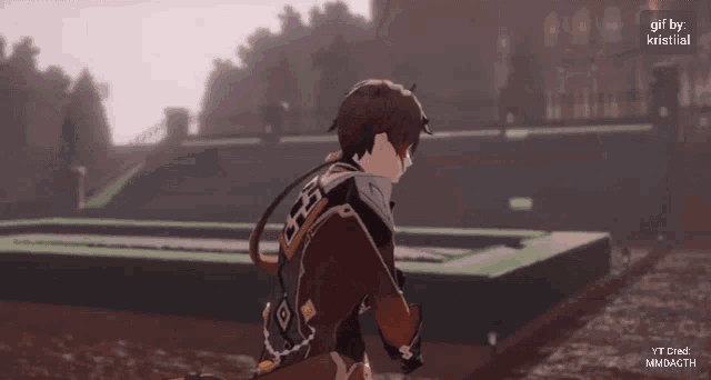 a video game character is holding a long sword in his hand