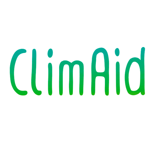 a white background with the word climaid written in green