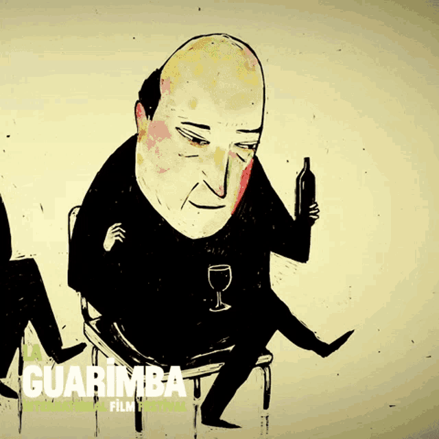 a poster for the guarimba international film festival shows a man holding a bottle and a glass