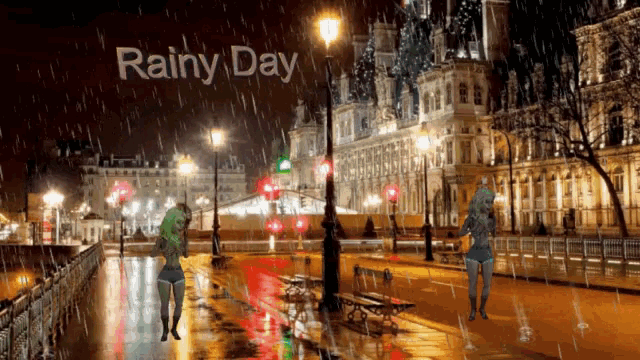 the word rainy day is on a rainy day scene