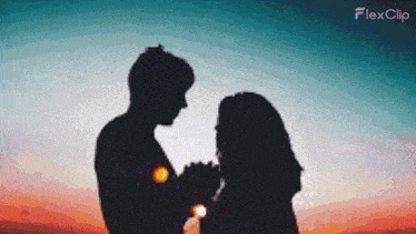 a silhouette of a man holding a woman 's hand with the word flexclip in the corner