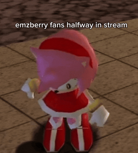 amy rose from sonic the hedgehog standing on a tiled floor