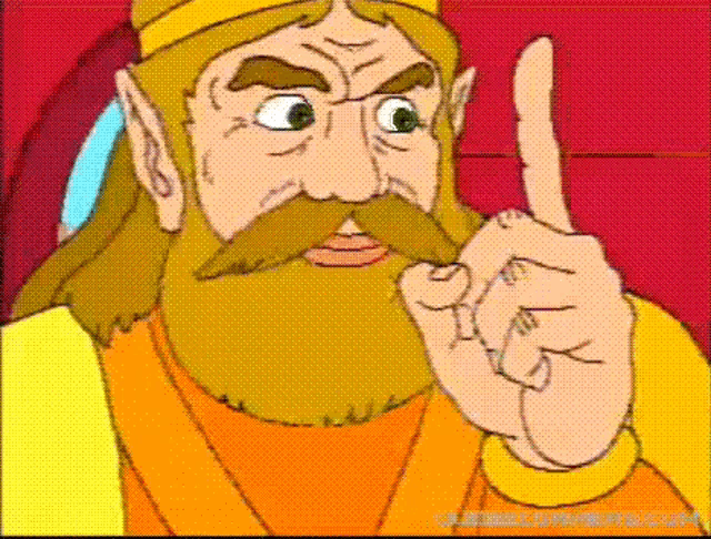 a cartoon of a man with a beard pointing his finger
