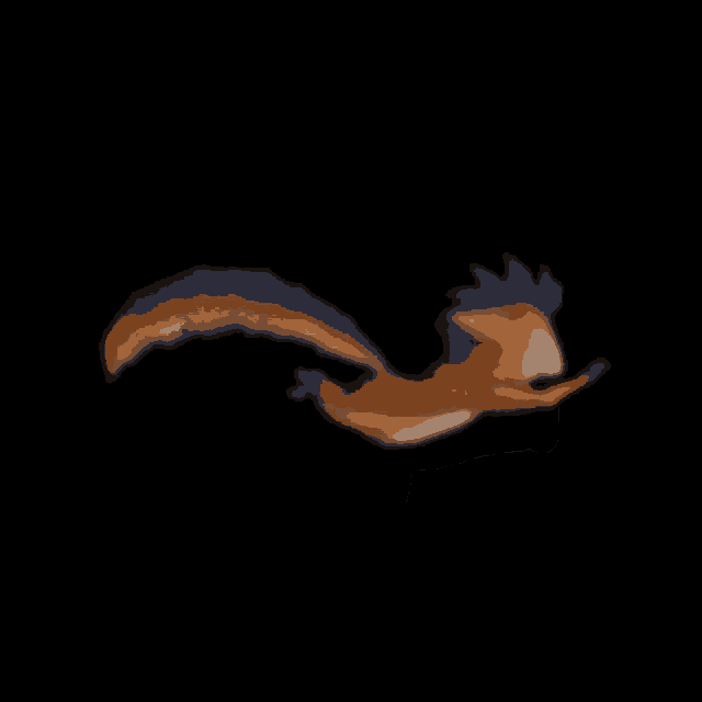 a cartoon squirrel is flying through the air with a black background