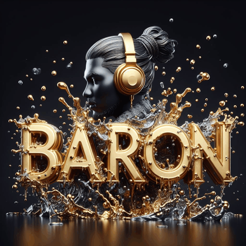 a statue of a woman wearing headphones with the word baron coming out of her head