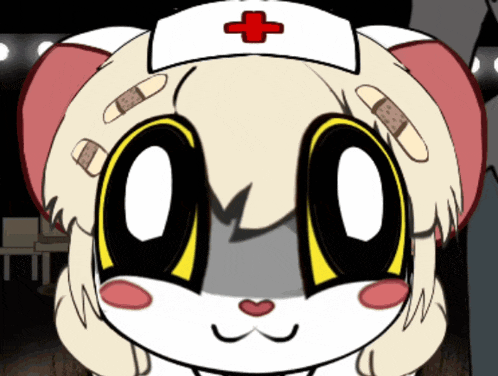 a cartoon character wearing a nurse hat with a red cross