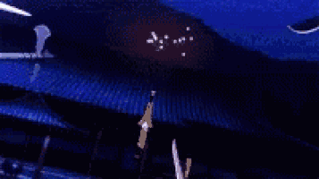 a person is standing on a roof with a bunch of fireworks flying in the sky .