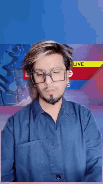 a man wearing glasses is making a funny face
