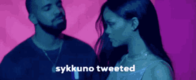a man and a woman are standing next to each other with the words " sykkuno tweeted " written above them
