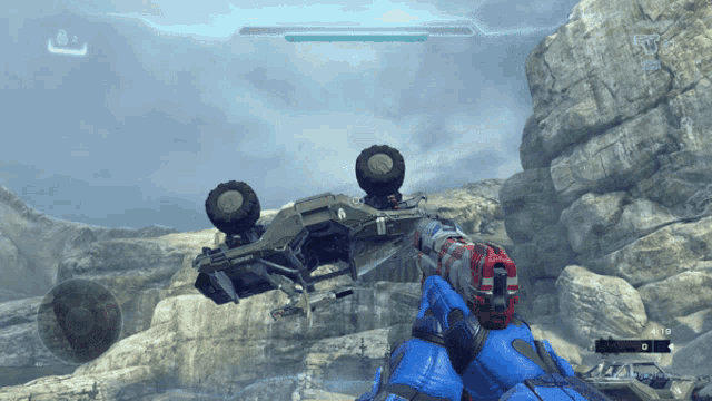 a video game is being played and a vehicle is being thrown off a cliff