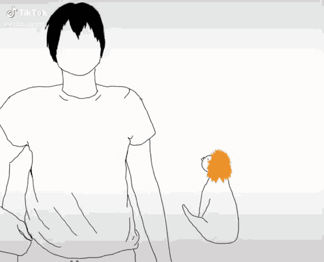 a black and white drawing of a man and a cat with a tik tok logo