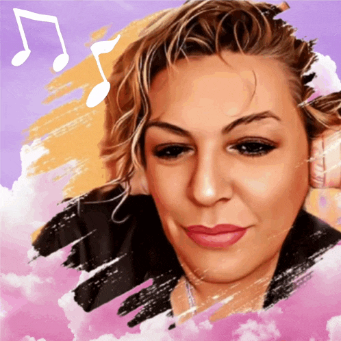 a painting of a woman with music notes above her