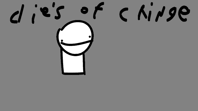 a drawing of a face with the words " dies of cringe " written below it