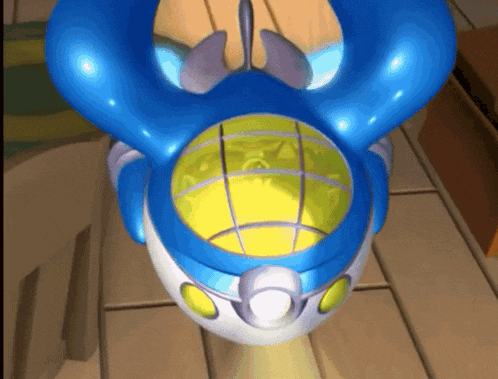 a blue and white object with a yellow inside