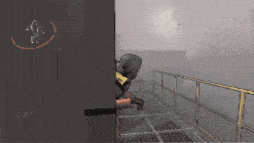a cartoon drawing of a man looking out a door