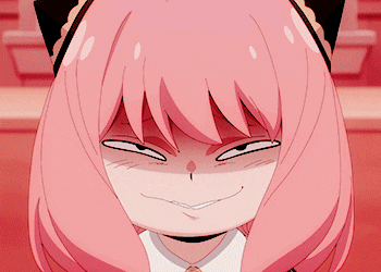 a close up of a pink anime girl making a funny face