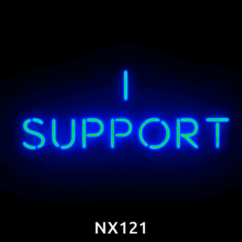 a neon sign that says " i support " on it
