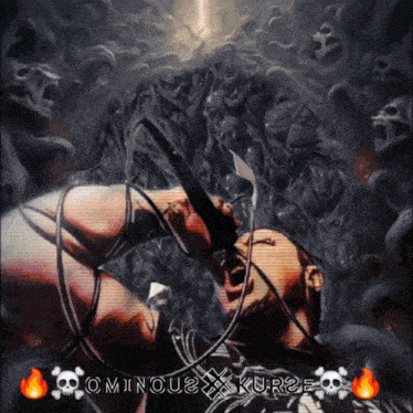 a painting of a man holding a microphone with the words ominou2xkur2e on the bottom