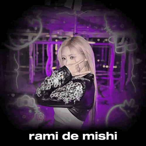 a purple background with a woman and the words rami de mishi