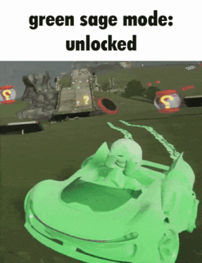 a green car with the words green sage mode unlocked on it