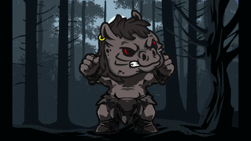 a cartoon drawing of a hippopotamus in a forest