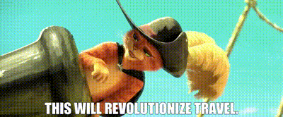 a cartoon character with the words this will revolutionize travel