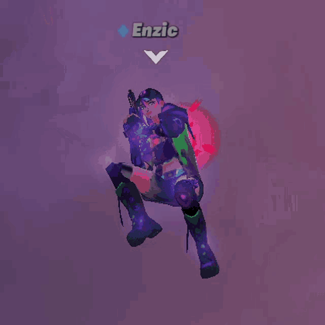 a video game character with the name enzie on the top right