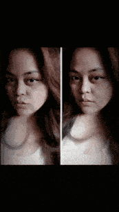 a woman 's face is shown in a collage of two pictures
