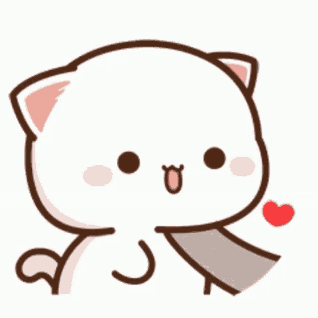 a cute cartoon cat with a heart in its mouth